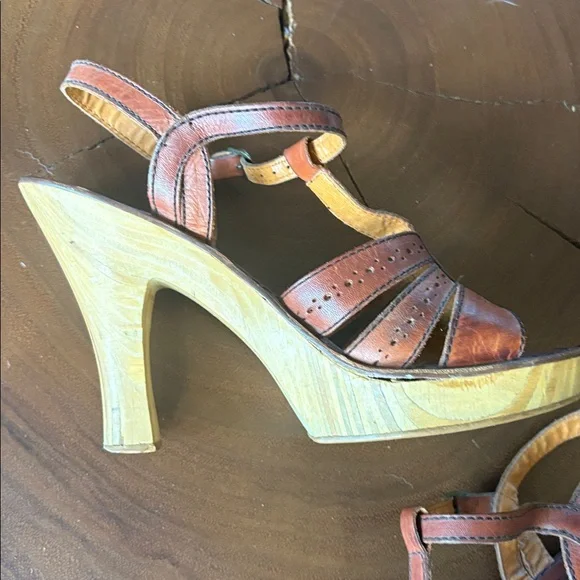Vintage 70’s Woodworks by Thom McAn Leather Sandals Brazil Boho Disco Sz 8.5 - Picture 7 of 11